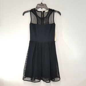 Everleigh Anthropologie Black Mesh Skater Dress Sleeveless Size XS